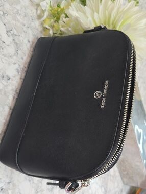 Michael Kors Black Toiletry Pouch with Silver Hardware